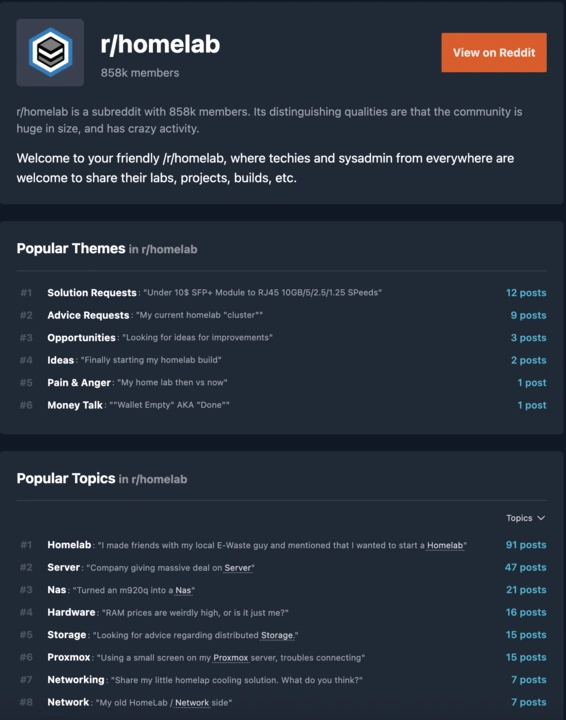 GummySearch homelab subreddit data
