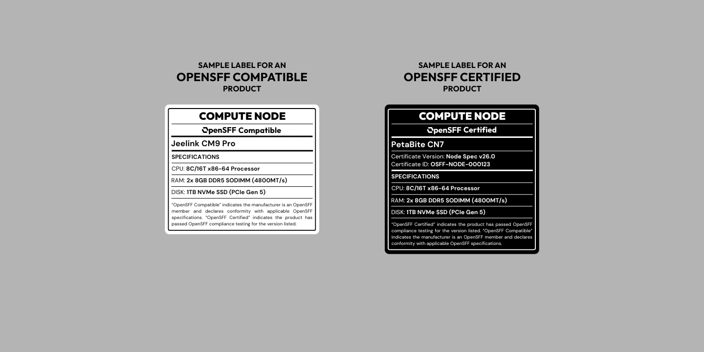 OpenSFF-Compatible and OpenSFF-Certified labels