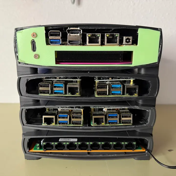 A retro home server made of old Linksys network device cases.