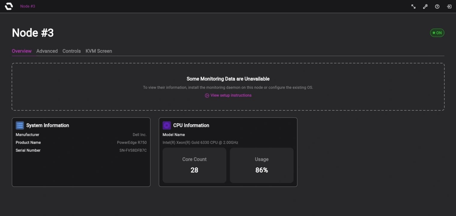 OpenSFF management web interface node overview page