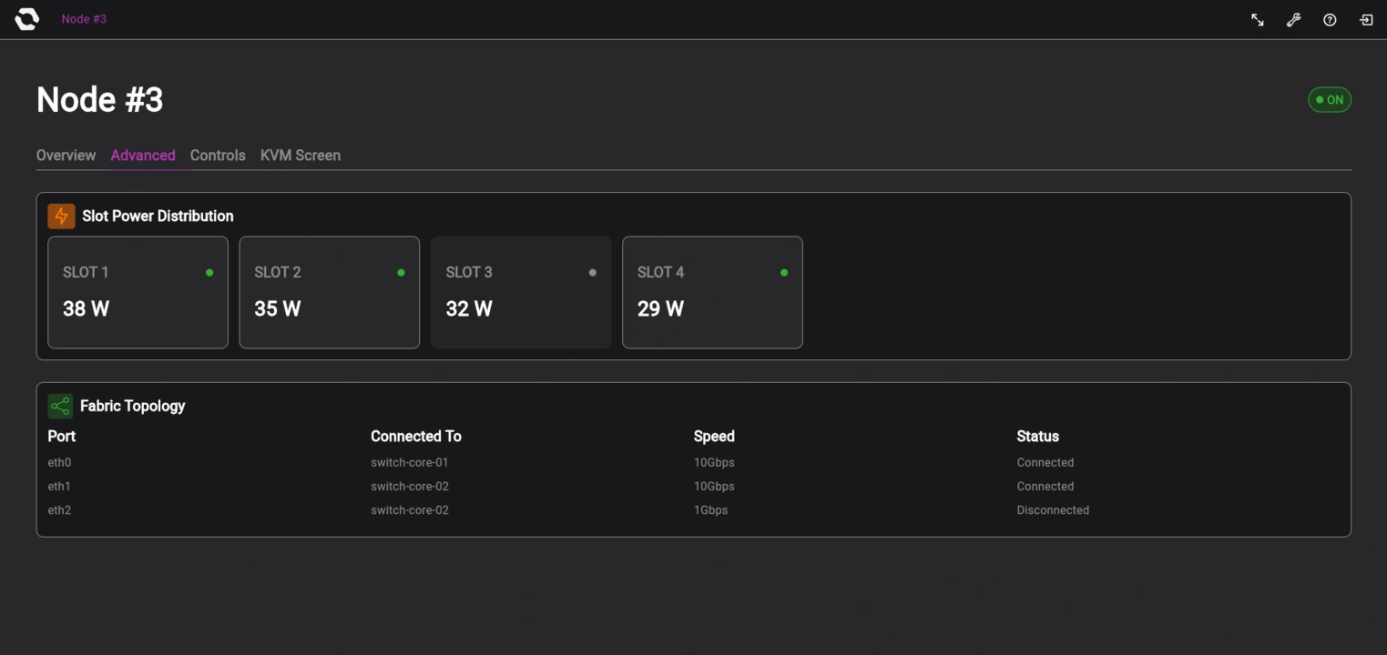 OpenSFF management interface Node page Advanced