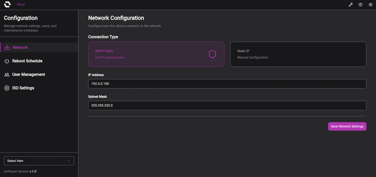 OpenSFF management interface platform admin Network settings