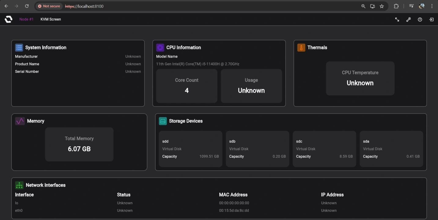 OpenSFF management interface old Node page