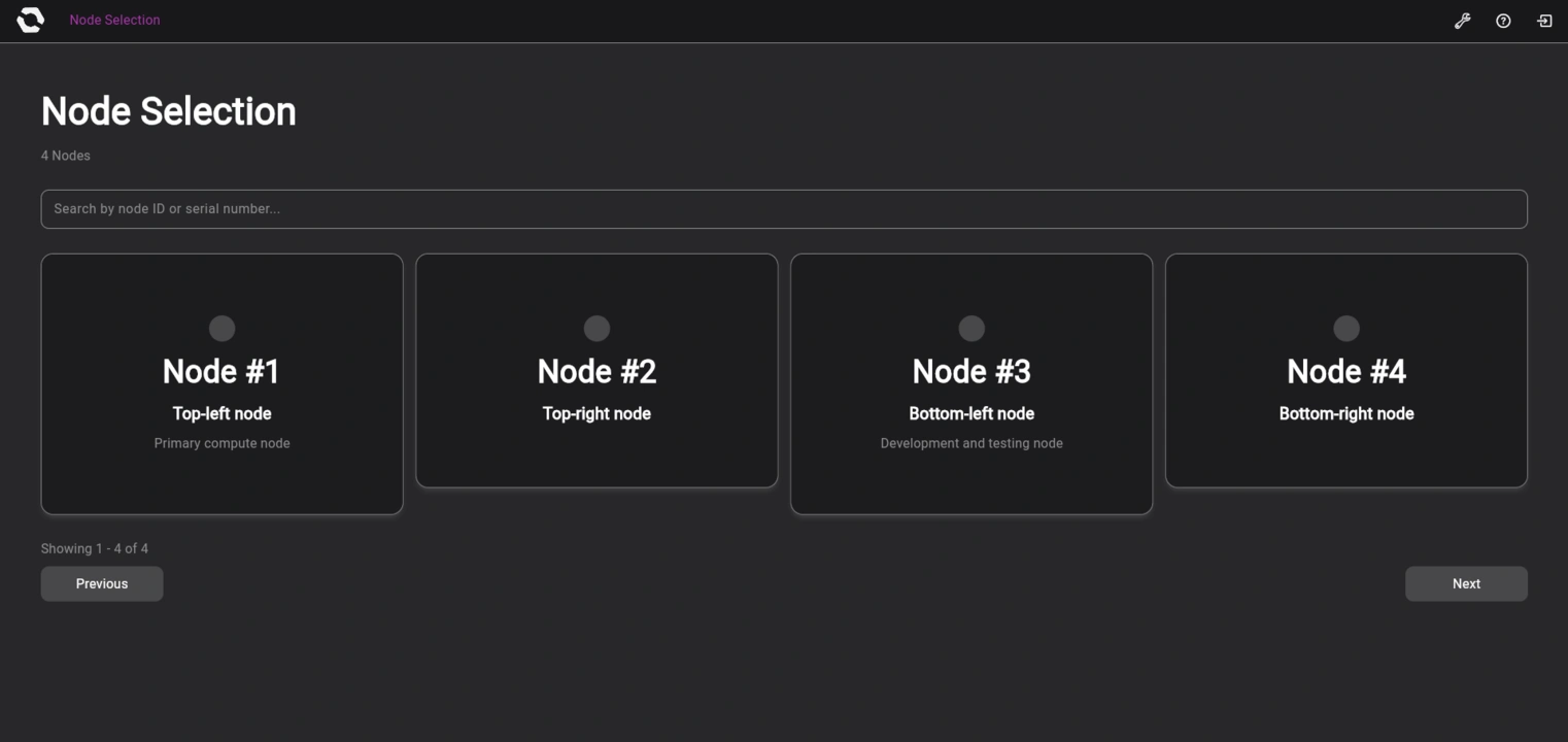 OpenSFF management interface Node selection page