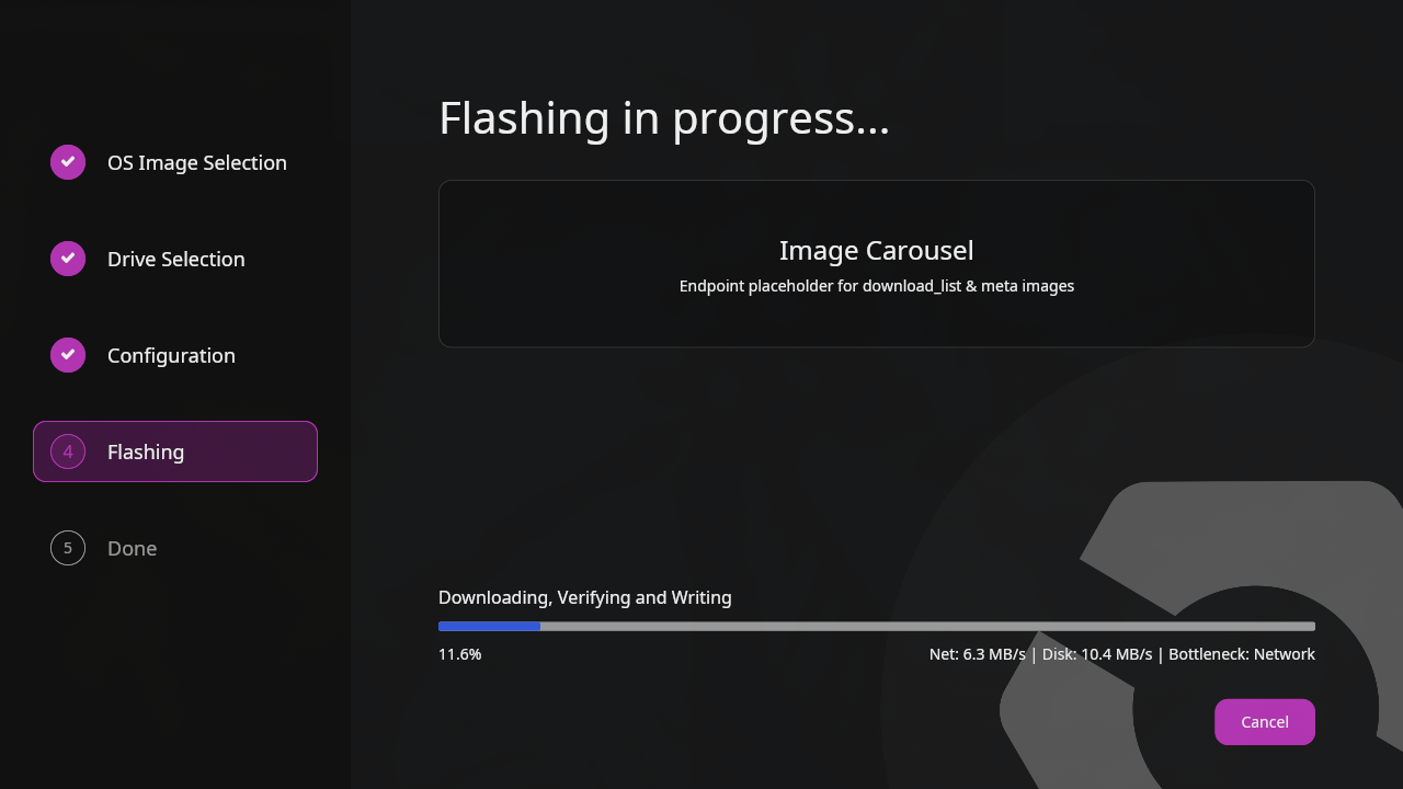 OpenSFF Media Writer flashing screen