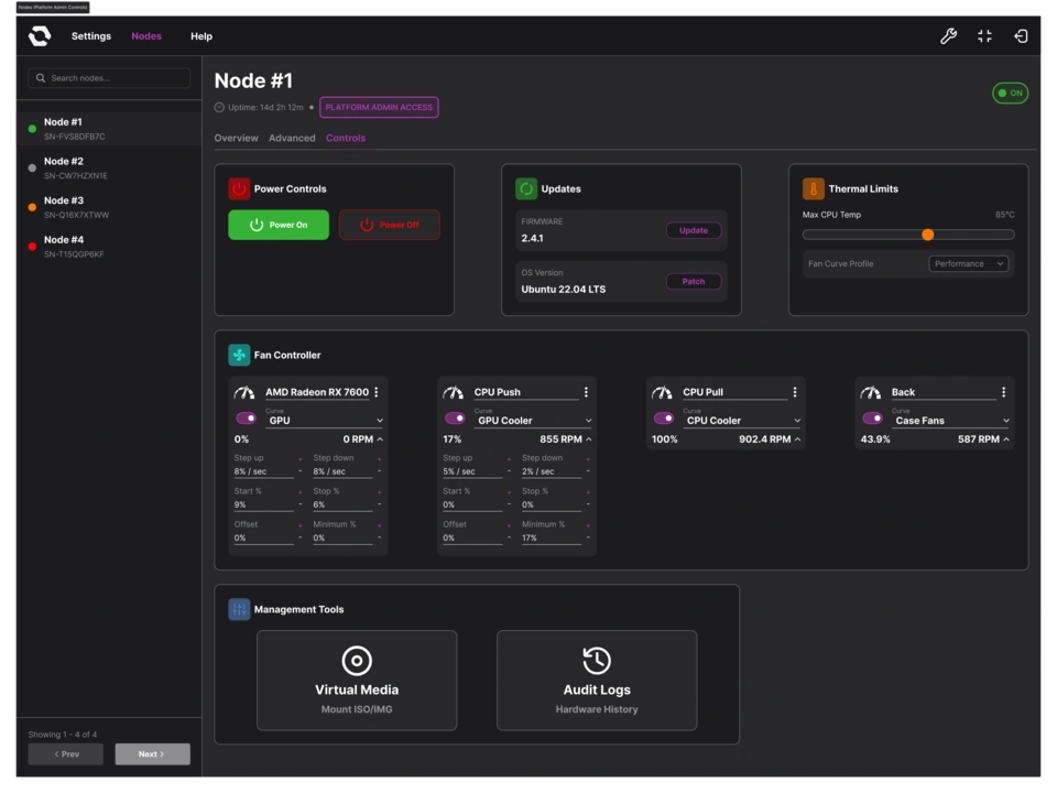 Management Module web interface node tab initial mockup