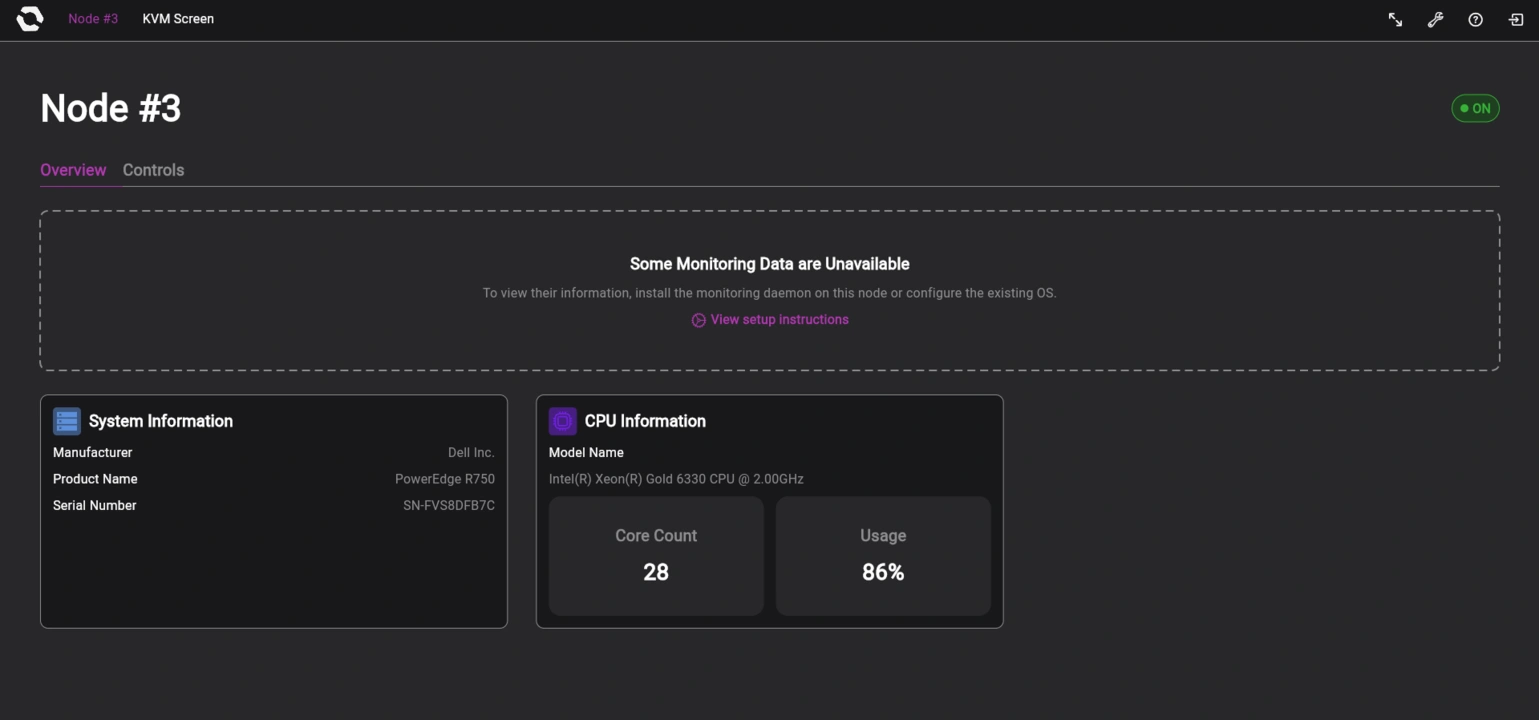 Management Module web interface dedicated node page latest mockup